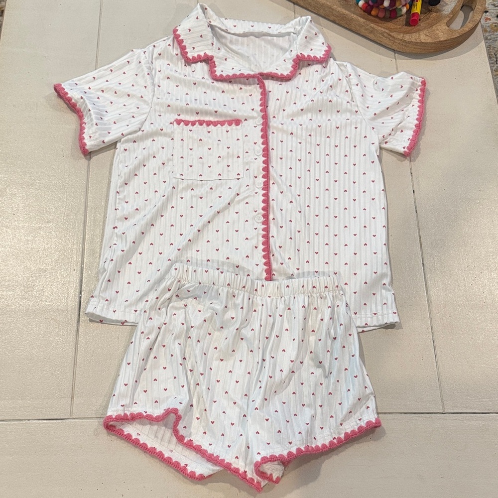 Women's White and Pink Trim Pajama Set